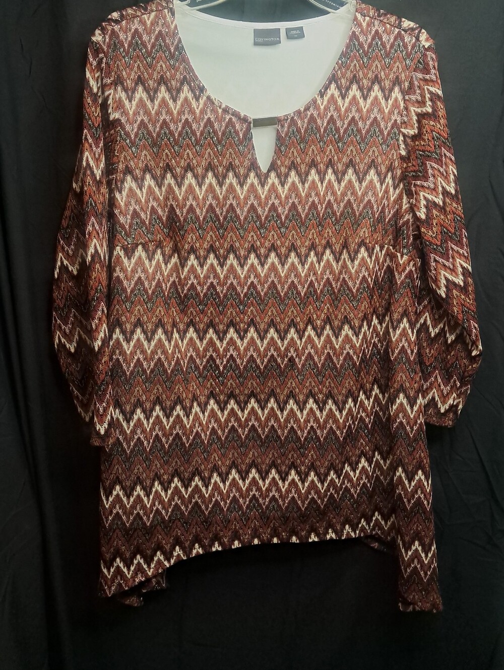 Covington Chevron Print Brown Women's Top - Classic V-Neck Tunic
